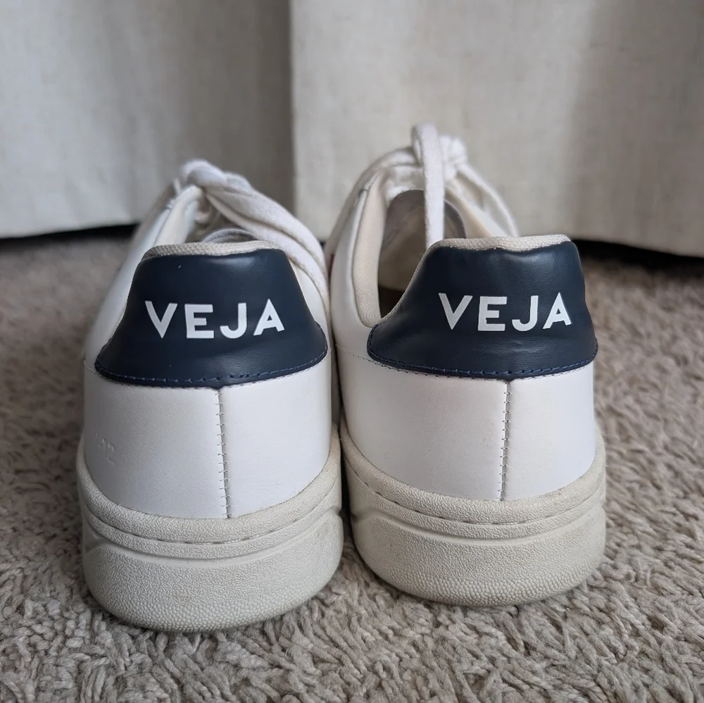 Veja V-12 Leather Men's White Sneakers Marsala Nautico Size 10.5 - Picture 4 of 10